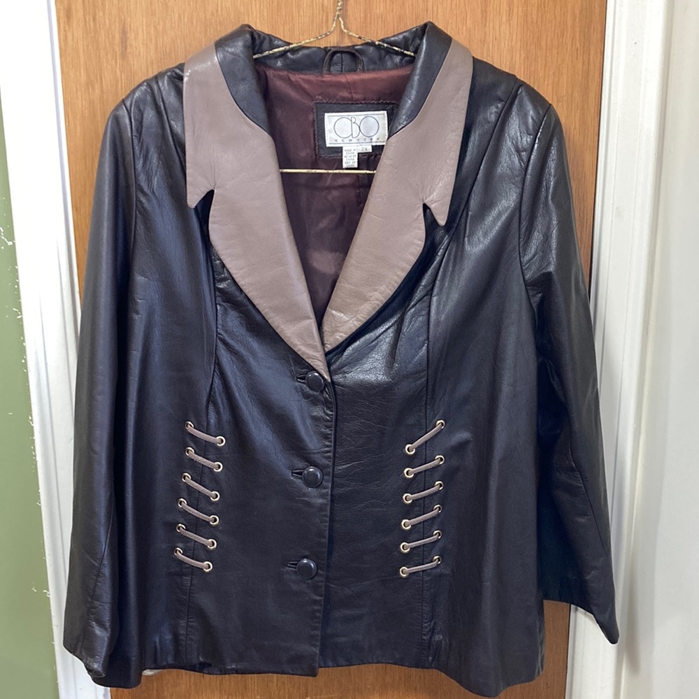 Vintage Brown Leather Suit CBO New York 2x coat and 24 skirt Womens